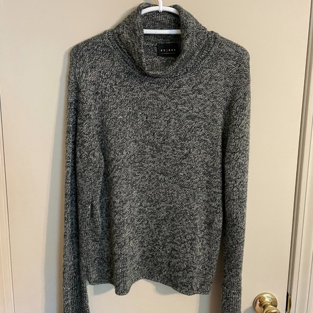 Gray Xtra Long Bell Sleeve Knit Turtleneck Sweater